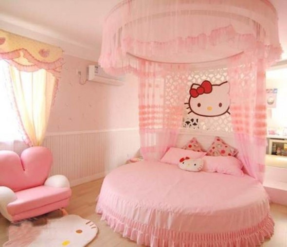 ديكور سراير بنوتات  تخبل Round-bed-with-hello-kitty-decoration-theme-for-kids-hello-kitty-bedroom-590x508